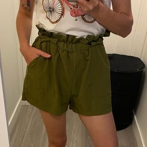 Olive green paper bag shorts